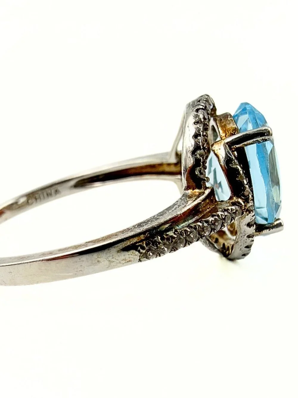 Sparkling Marked Sterling Silver Blue Topaz Regal Halo Cocktail Ring Sz 10